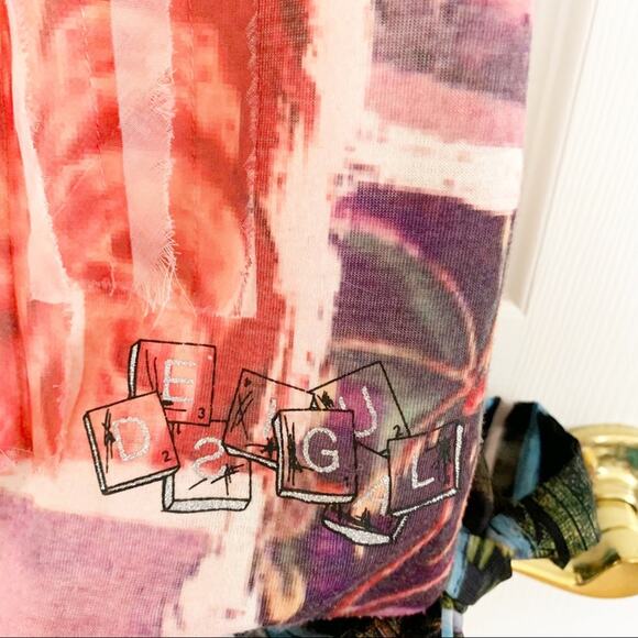 Desigual Viatri Floral Printed Multicolor Tee X Small - Picture 5 of 8